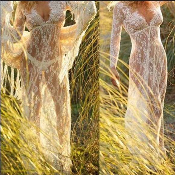Ivy Leaf Sheer, Subtle, Soft Lash Lace Maxi Dress - Picture 3 of 8